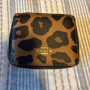 Coach Brown and Black Leopard Print Travel Jewelry Organizer
